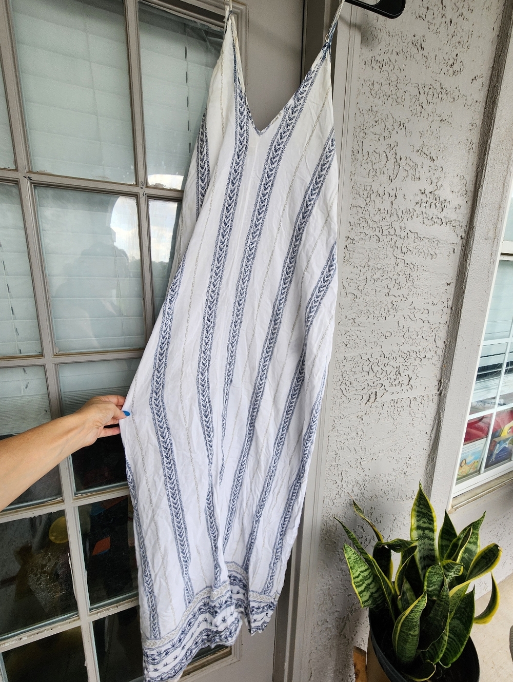 Elan White and Navy Striped Maxi Dress